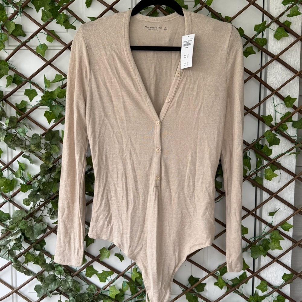 Abercrombie & Fitch Beige Long Sleeve Bodysuit